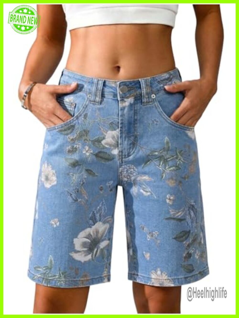 Cotton Denim Bermuda Shorts Knee Length Straight Leg Baggy Jorts